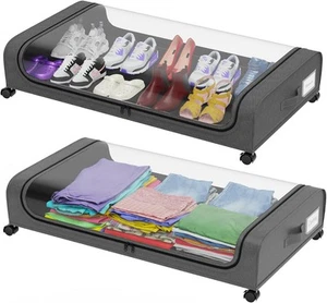 2 Pack Under Bed Storage with Wheels, Shoe 2Pack, Grey - Picture 1 of 9
