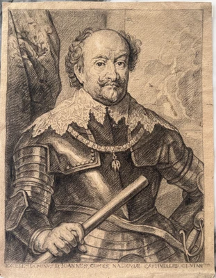 Old Master Portrait Drawing of John VIII, Count of Nassau-Siegen after Van Dyck - Image 1 of 4