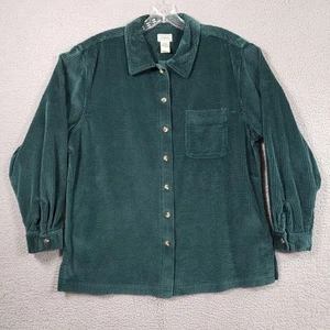 LL Bean Corduroy Shirt Womens Large Green Button Up Wide Wale Shacket Cabincore - Picture 1 of 12