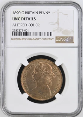 1890 Victoria - G.BRITAIN -NGC UNC details - PENNY- Victorian- 19th Century - Image 1 of 2
