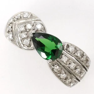 18K White gold ring 13 size Grossularite Garnet Diamond Free shipping Used - Picture 1 of 9