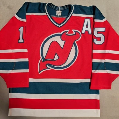  John MacLean 1980s New Jersey Devils Ultrafil Jersey CCM Maska USA Semi Pro L - Imagen 1 de 4