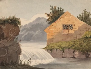 Haus am Wehr, englisch, Aquarell Romantik Landschaft Unbekannt (19.Jhd) - Bild 1 von 6