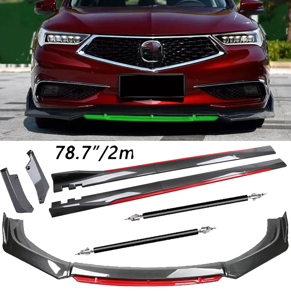 Carbon Fiber Look Red Front Lip Chin Bumper Side Skirt For Acura MDX RDX U Foto 1 de 4