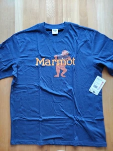 Marmot Herren T- Shirt Größe L Twilight Blue ungetragen Front Druck  - Bild 1 von 6