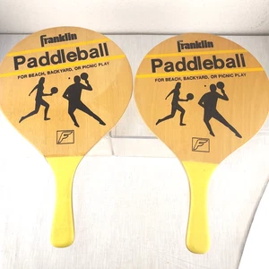 Set 2 Vintage Franklin Holz Paddleball Paddel Spiel Strand Hinterhof Picknick Spielen - Bild 1 von 12