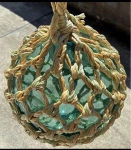 Japanische große Glas Angeln Schwimmer Boje Kugel Netz grün Objekt 9,84 Zoll Vintage - Bild 1 von 6