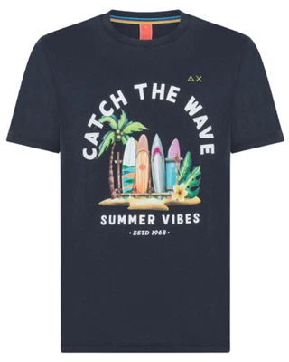 Maglietta T-Shirt Sun68 Fancy T34142 Uomo Cotone Blu Foto 1 de 2