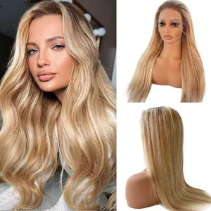 26 Inch Blonde Balayage Human Hair Wigs 13x4 HD Lace Front with Brown Roots P... - Bild 1 von 7