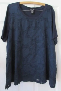 RXB Gr. XXL Viskose/Elasthan dunkelblau mit transparentem Overlay Bluse Top Shirt - Bild 1 von 6