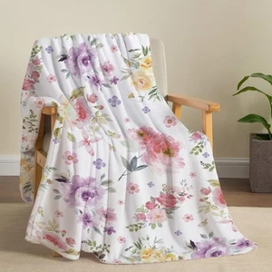 Watercolor Flower Throw Blanket Colorful Botanical Floral Printed Blanket Sup... - Picture 1 of 7