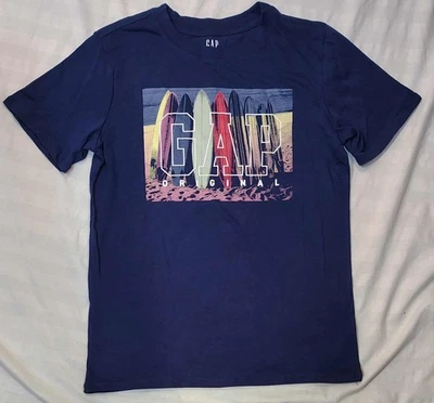 GAP Boys Size XL 14-16 Navy Blue Surf Board Short Sleeve T-shirt Tee 100% Cotton - Image 1 of 3