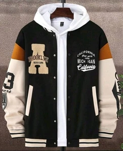 Men’s Varsity Baseball Letterman Jacket Hoodie Style Brooklyn California - Picture 1 of 8