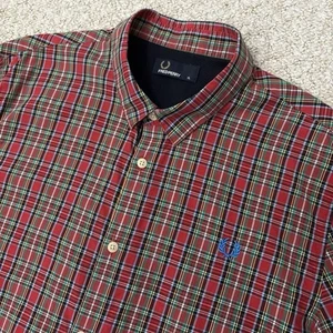 FRED PERRY Long Sleeve Check Shirt Extra Large (XL) Red Mod Scooter Skins 60s - Picture 1 of 14