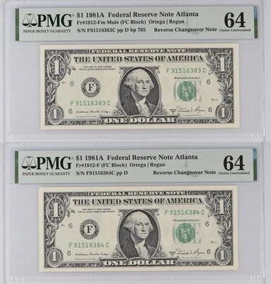 1981 $1 Federal Reserve Note - Fr1912 - Reverse Changeover Notes - PMG 64 - 6383 - Image 1 of 2