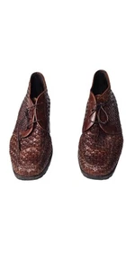 COLE HAAN MADE IN ITALY WOVEN LEATHER BOOTIES ANKLE BOOTS WOMENS 9.5 B BROWN - Picture 1 of 6