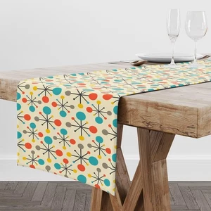 Mid Century Table Runner, Modern Atomic Pattern Absctract Geometric Retro 195... - Photo 1/8