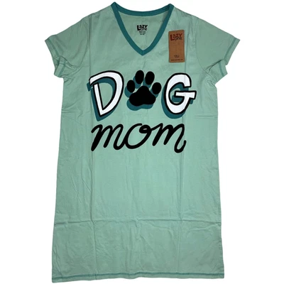 Lazy One S/M Night Shirt Nightgown Dog Mom Pajamas 1pc Teal Cotton Aqua NWT - Image 1 of 3
