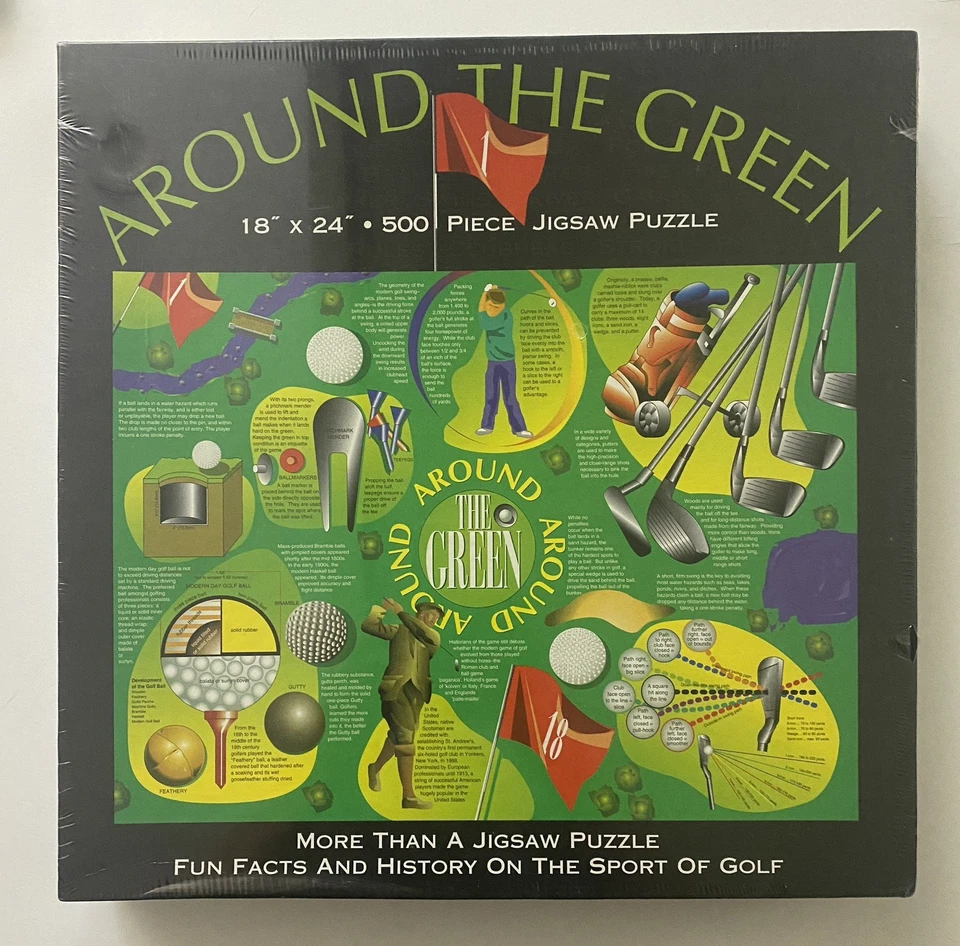 “Around the Green” History of Golf 500 Piece Puzzle Fun Facts Sports 18x24 - Image 1 of 1