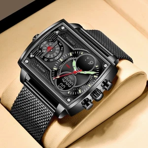 Herren Armbanduhr Männer Uhr Leuchtend Luxus Edelstahl Herrenuhr Quarz Schwarz - Bild 1 von 9