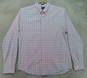 J.Crew Camicia Uomo Grande Rosa Blu Plaid Flex Lavata Slim Bottoni Manica Lunga - Foto 1 di 13