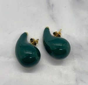 Auth BOTTEGA VENETA Dark Green Tear Drop Earrings - Pre owned / LV5676 - Picture 1 of 7