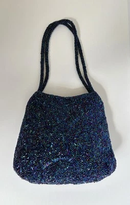 Bolso de mano pequeño La Regale vintage años 80 Art Deco con cuentas de vidrio Foto 1 de 4