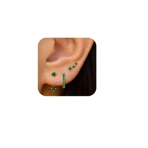 Gold Green Earrings for Women, Emerald Green Jewelry Accessories Stud Hoops, ... - Picture 1 of 8
