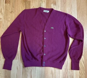 Vintage Izod Lacoste Cardigan Mens Large Sweater USA Made Acrylic V Neck Button - Picture 1 of 12