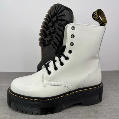 Botas de cuero liso con plataforma Dr Martens Jadon - blancas/negras - para mujer talla 8 Foto 1 de 4