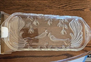 Vintage NIB Mikasa Crystal Peacock Canape Tray Etched Glass Crystal B18 - Picture 1 of 11