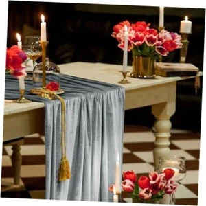 Velvet Table Runner 10ft Extra Long,Soft Luxury Table Runner 1 Pack-10FT Grey - Picture 1 of 7