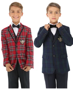 Elegant Boys Tartan Plaid Suit - Formal Outfit for Special Events 6-16 years - Picture 1 of 21