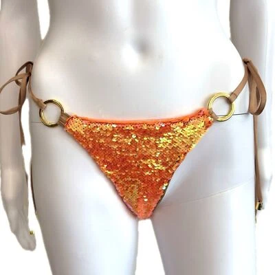 Пляж кролик купальный костюм галстук стороне Skimpy низ размер M оранжевый блестки переливающийся новый - Изображение 1 из 4