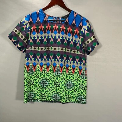 Blusa J Crew Top Mujer 2 Piedras Preciosas Floral Seda Pullover Botón Cerradura Cuello Foto 1 de 4