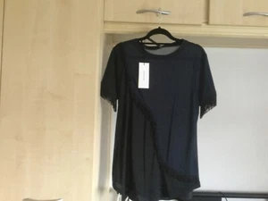 Karen millen blue fringed top size 14 - Picture 1 of 6