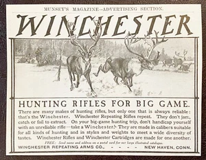 1905WINCHESTER Big Game Rifle/Shotgun Vtg Art Print Ad~Men Hunt Reindeer Caribou - Picture 1 of 1