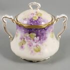 Antique PT Bavaria Purple Violets Gold Porcelain Sugar Bowl