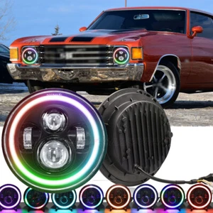 Par de faros redondos de 7" pulgadas para Chevy Chevelle 1971 1972 1973 luz proyector - Imagen 1 de 14