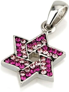 Davidstern Anhänger mit rosa Edelstein & 925 Sterling Silber Halskette - Bild 1 von 1