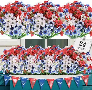 24 Bundles Artificial Flowers for Outdoor,No Fade Fake Plastic Flowers for Garde - Picture 1 of 12