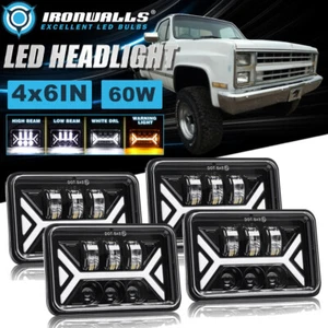 4PCS 4x6" LED Headlight Hi/Lo Beam DRL Turn Signal for Chevy Silverado 1988-1989 - Imagen 1 de 12