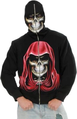 Men's Evil Empire Skull Hoodie Gothic Black Sweatshirt Halloween Adult Costume - Image 1 of 2