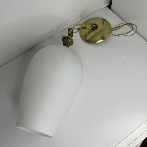 vintage MID CENTURY CEILING LIGHT FIXTURE LAMP hanging FROSTED GLASS mcm 1970's Cover