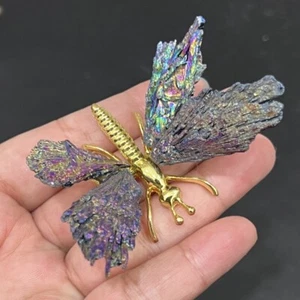 Natürlicher schwarzer Turmalin galvanisiert Schmetterling Schädel Quarz Kristall zufällig 1 Stck. - Bild 1 von 11