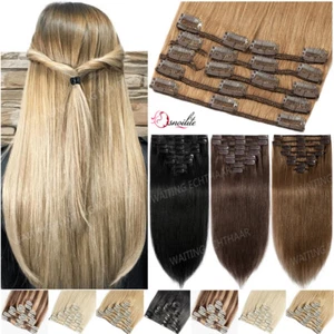 Glänzend Clip In 100% Remy Echthaar Human Hair Extensions Haarverlängerung Dick - Bild 1 von 26