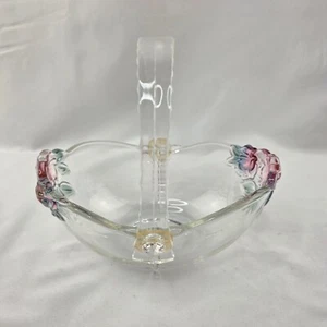Vintage Glass Bride’s Basket with Raised Roses Lucite Handle - Picture 1 of 7