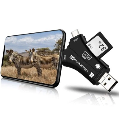 FOR iPad & iPhone 4 in 1 Trail Game Camera Card Viewer Reader 2.0 USB OTG Cable - image 1 of 4