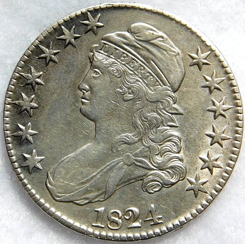 1824 Capped Bust US Half Dollar Superb AU Detail Ungraded Excellent Example Cover