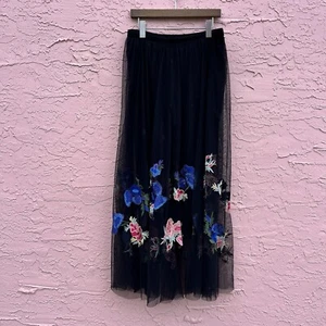 Free People Maxirock schwarz Tule bestickt transparent Festival Boho Fehler - Bild 1 von 12